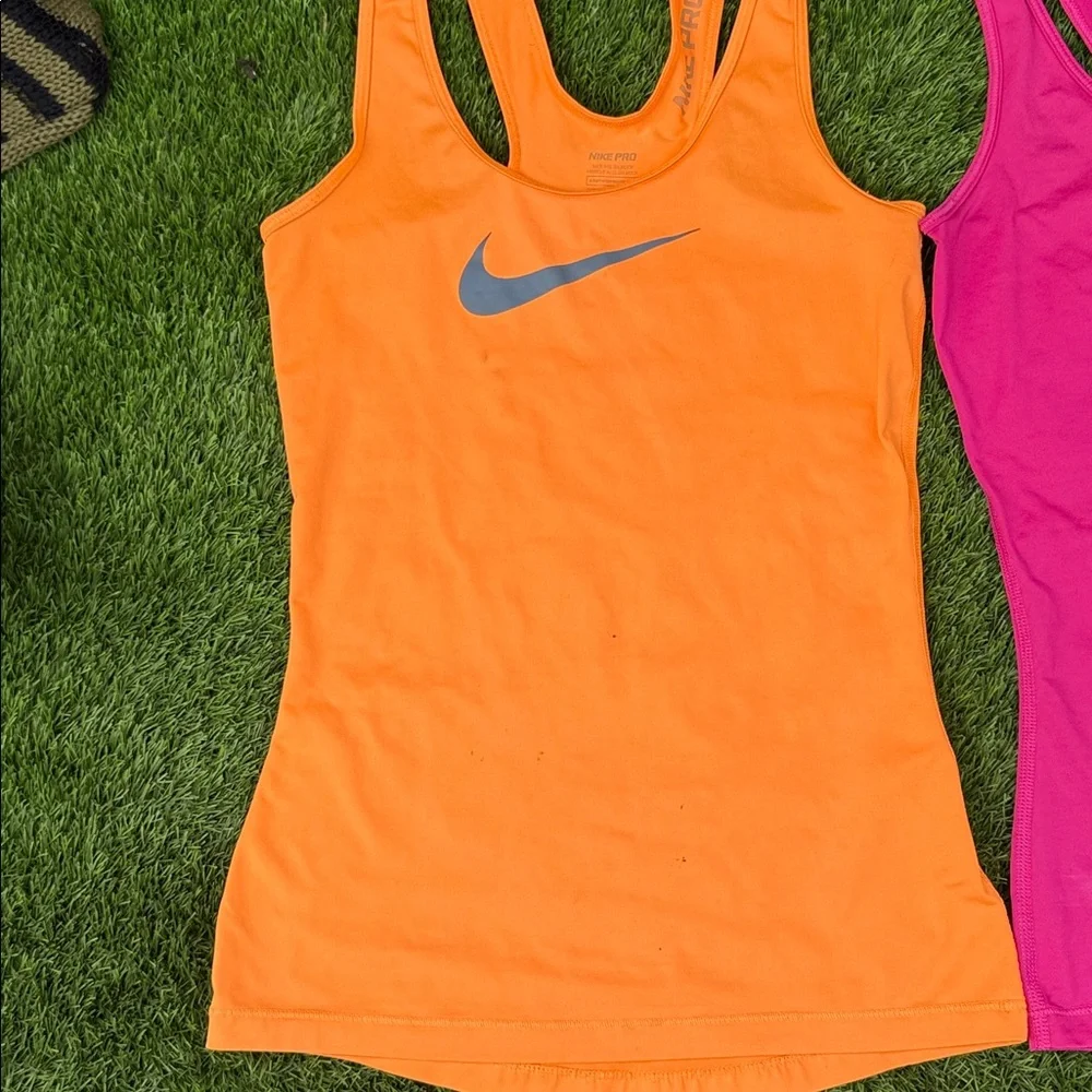 Nike Pro Dri-FIT Neon Orange Pink Training Tank Top Bundle 2pc Set XS